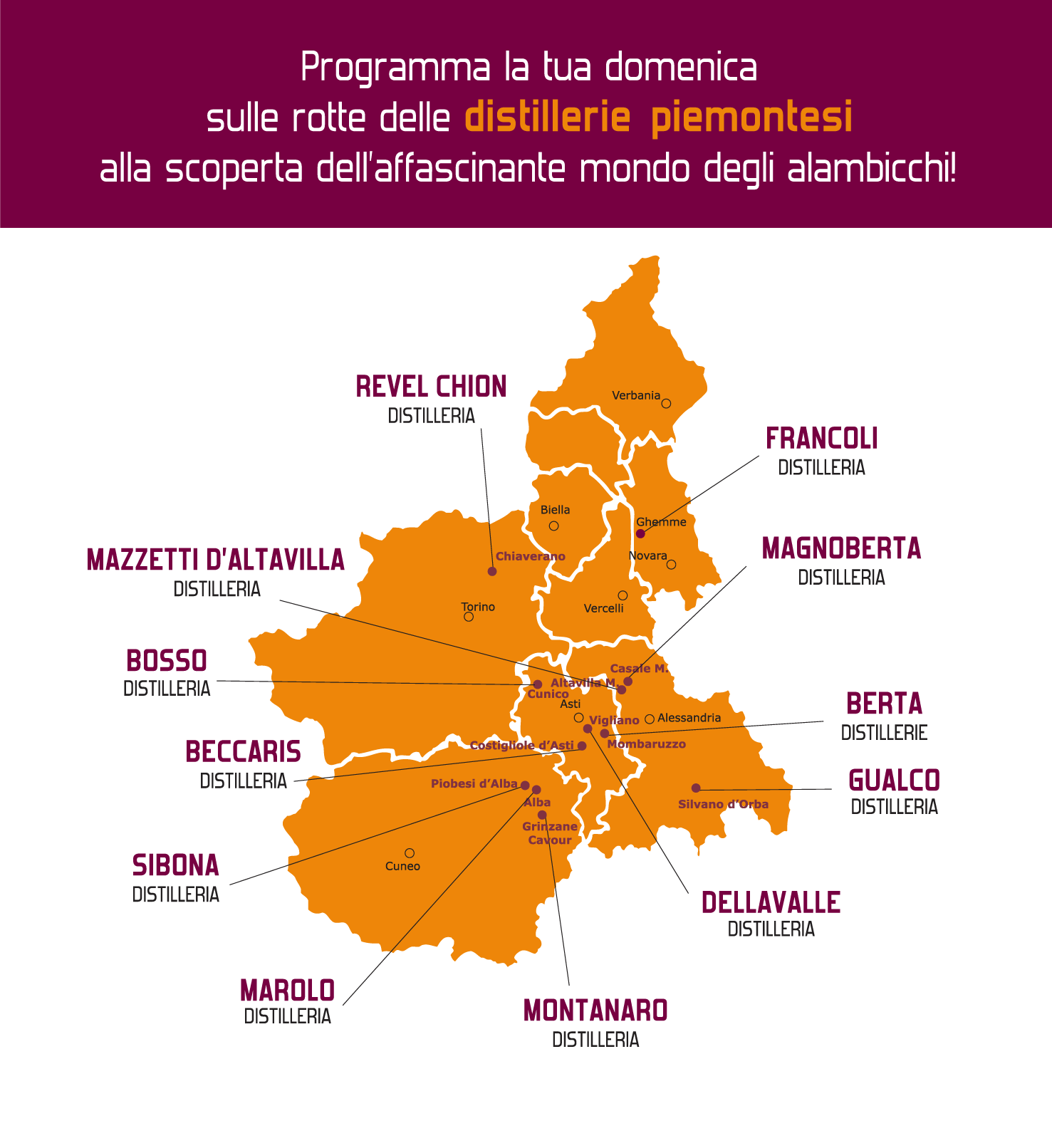 Mappa delle distillerie - Piemonte Grappa 2025